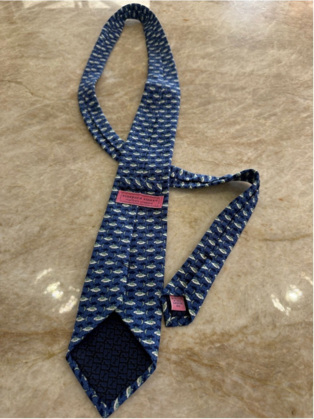 Men's Vineyard Vines Blue & White Fish Print Silk Tie One Size